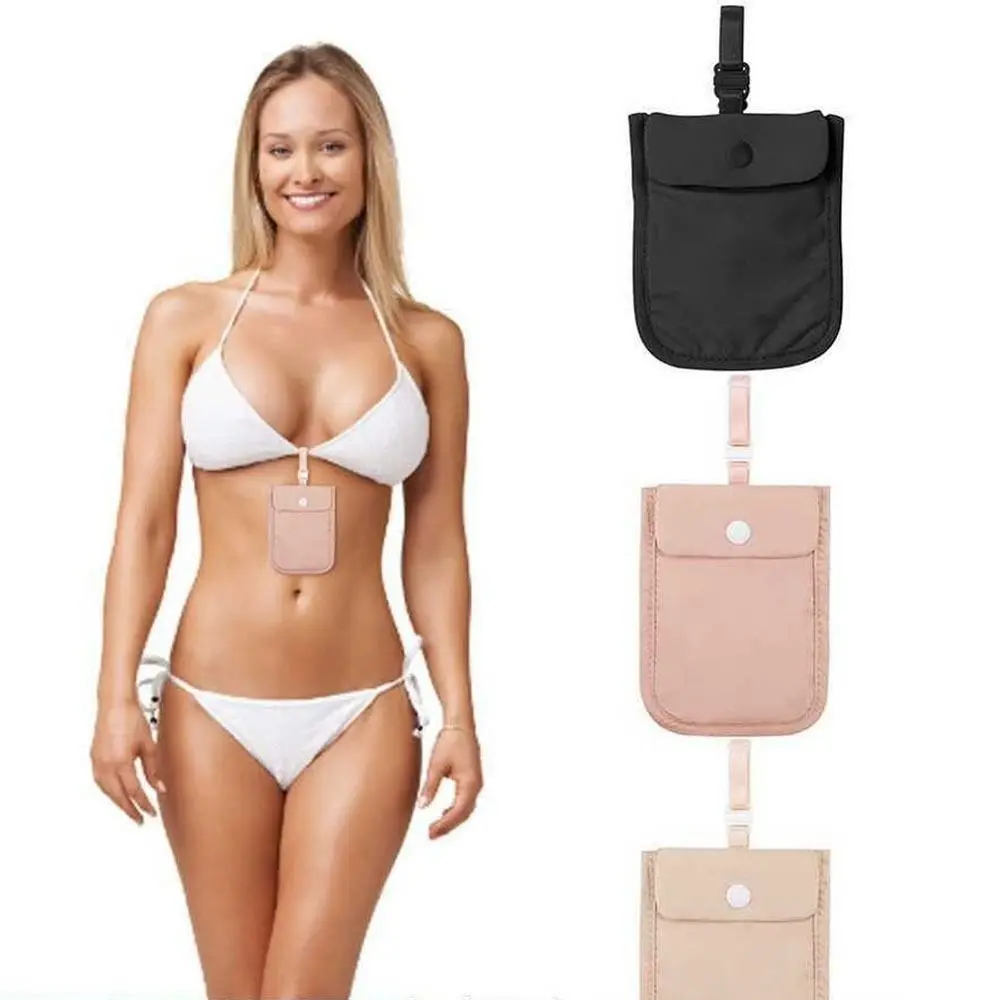 RFID-Blocking Hidden Bra Wallet with Adjustable Elastic Strap Invisible Money Pouch Ultra-thin Lingerie Coin Pouch Women Girls