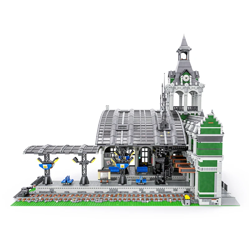 Popular Bricks Street View Architecture Series Train Station Modular Platform Track Building Block Assembly Model Toy Kid's Gift