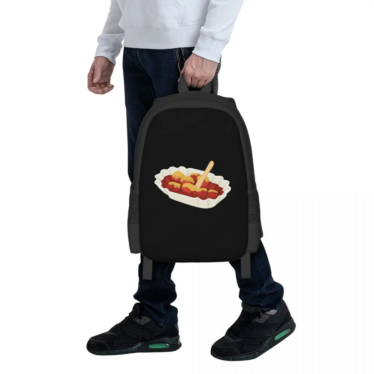 Currywurst Eating Fast Food Foodie Student Backpack School Bag Hiking Travel Daypack for Men Women Fashion Bookbag Shoulder Bags
