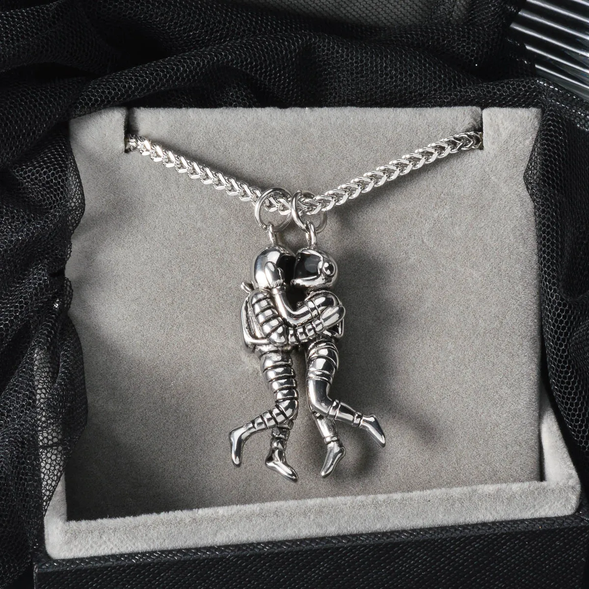 

Space Themed Pendant Necklace with Astronaut Rocket Moon Design Sci-Fi Exploration Theme Unisex Fashion Gift Valentine's Day