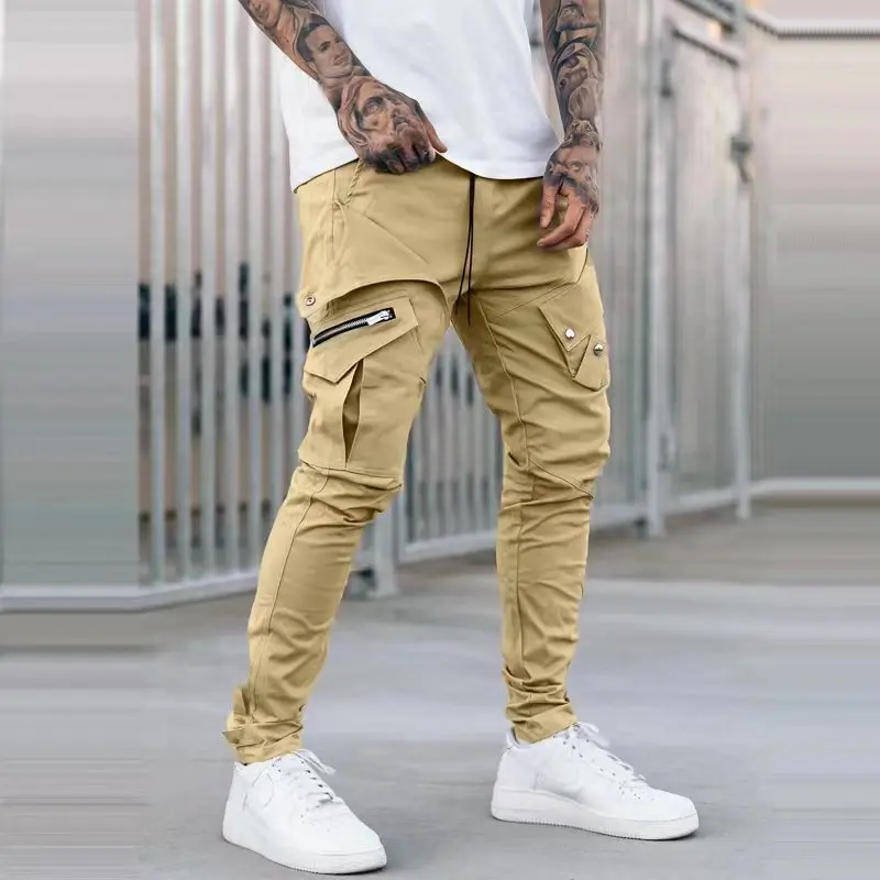 European And American Style New Fashion Men\'s Casual Loose Large Size Straight Knit Trousers Multi-pocket Sports Cargo Pants