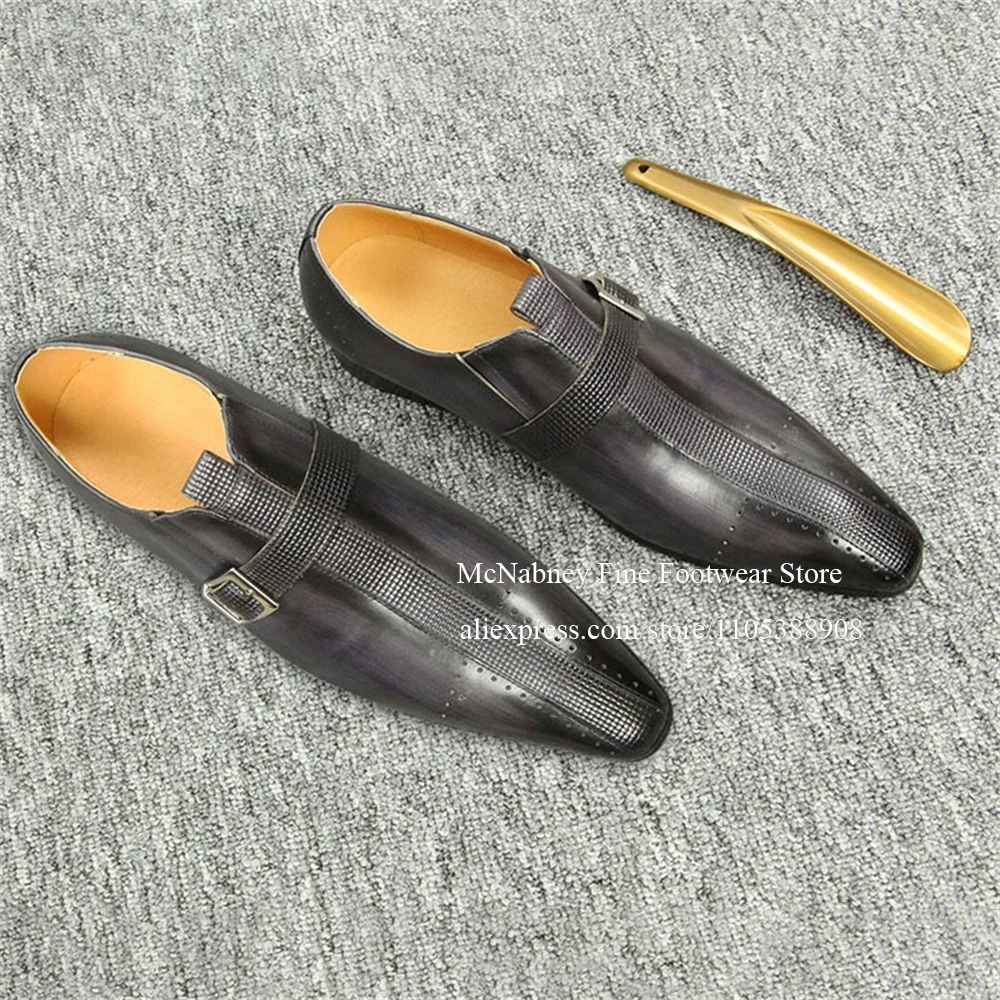 

Leather Black Buckle Formal Oxford Shoes Slip on Buckle Strap Pointed Toe Fashion Men Dress Shoes Wedding Party Office Daily
