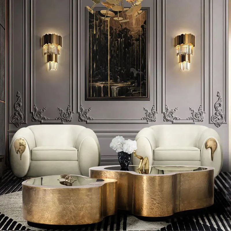 Móveis de luxo de alta qualidade villa sala de estar sofá de couro