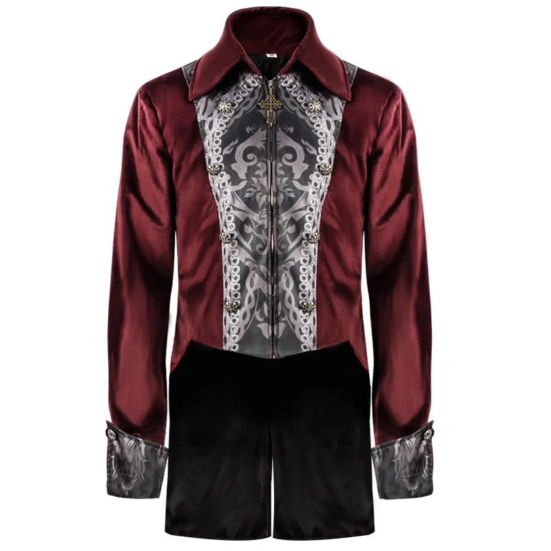 Jas Pria Gaya Goth Steampunk Victorian Kerah Tegak Model Nobleman Jaket Retro Eropa Abad Pertengahan Kostum Larp Viking Seragam