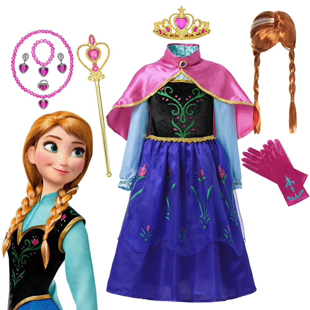 

Disney Frozen Princess Anna Costume For Kids Girl 2024 Fancy Birthday Party Cosplay Dress with Cape Halloween Dress Up Vestidos