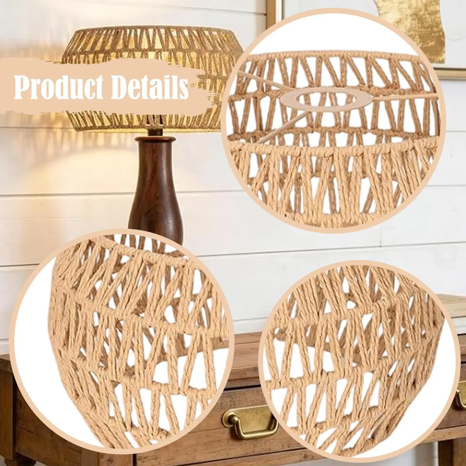 Handwoven Rope Lampshade Pendant Light Shade NightStand Lamp Cover Floor Lamp Cover for Dining Room Teahouse Bedroom Living Room