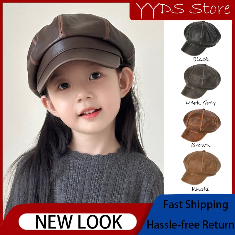 

Детские мытые шляпы унисекс из искусственной кожи — винтажный британский берет, восьмиугольная кепка с козырьком, стильная шляпа художника газетчика в стиле ретро