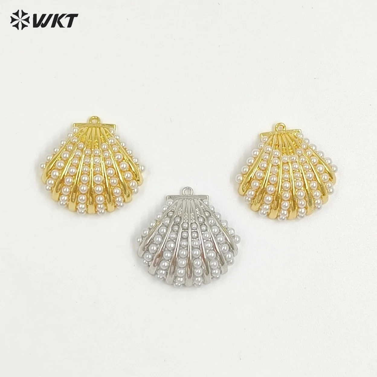 

WT-MP313 модная позолоченная и посеребренная латунь с искусственным жемчугом в форме ракушки, кулон для женщин, ювелирные изделия, аксессуары «сделай сам»