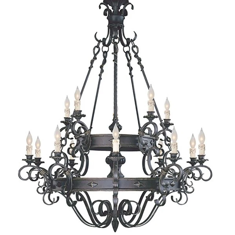 24-Light Modern Luxury Large Home Farmhouse Round Vintage Candle Style Pendant Chandelier with Large Wheels