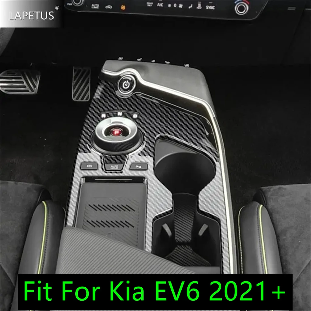 

Carbon Fiber Auto Accessories Center Console Gear Box Shift Panel Water Cup Holder Decor Cover Trim Fit For Kia EV6 2021 - 2024