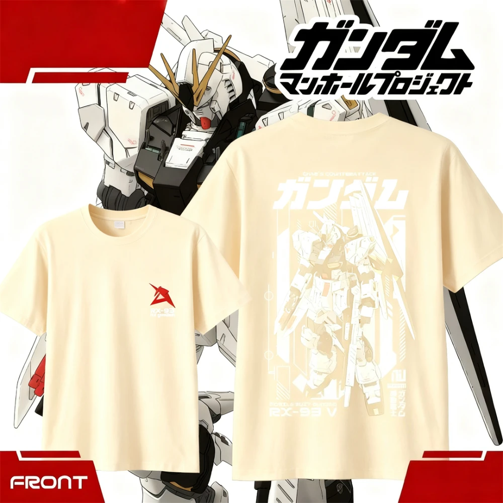Koszulka RX-93 NU GUNDAM CHAR Counterattack Nieoficjalna Bawełna Lata 30. Luksusowa Dziecięca i Młodzieżowa Męska i Damska Okrągły Dekolt
