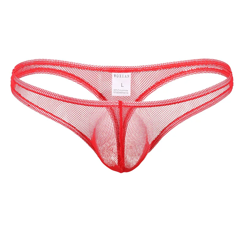 6PCS Sexy Men Underwear Thongs String Mesh Hollow Breathable Comfortable Transparent Underpants Jockstrap T-Back Sissy Panties