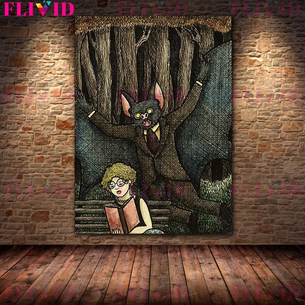 Vampire Hunt Horror Bat Monster Abstract Wall Art Canvas Painting Vampire Couple And Station Gothic Art Poster Print Home Decor