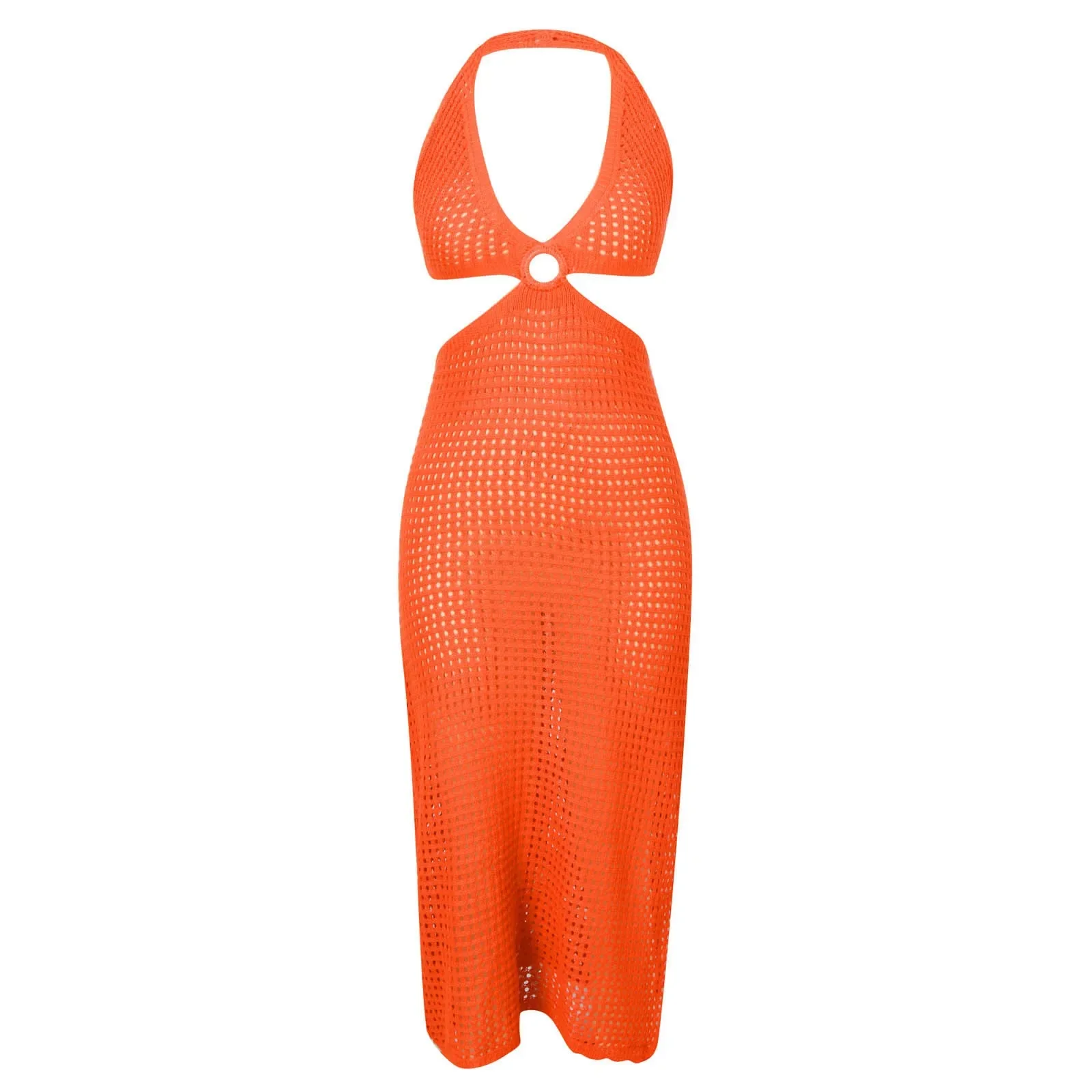 BWQ Cover Up Beach Women Outing Summer Dress Bathing Robe New Solid Color Sexy Knit Hollow Bikini Polyester Croche Pareo