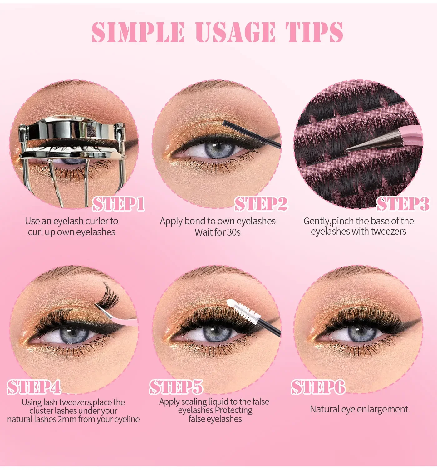 MIAOJIE Künstliche Wimpern-Cluster, natürliches, dickes Volumen-Wimpernverlängerungsset – Hochwertige Einzelwimpern mit Applikatoren – Detail 10