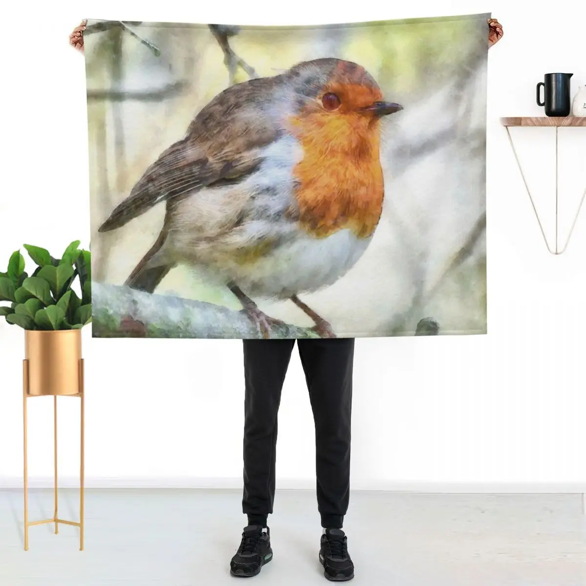 Christmas Robin Redbreast Winter Watercolor Throw Blanket Vintage Sofa Flannels Stuffeds Winter beds heavy to sleep Blankets
