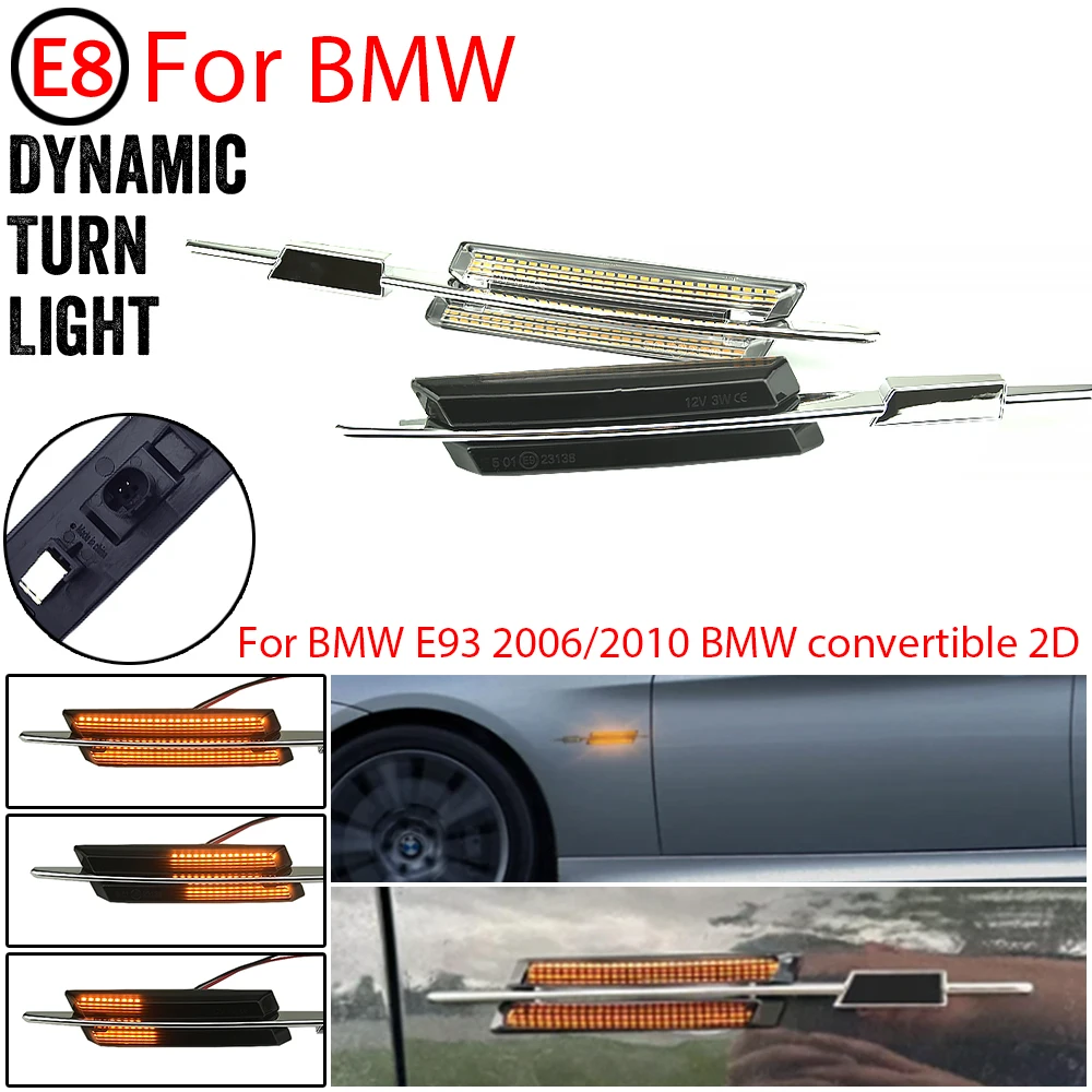 

2X LED Dynamic Side Marker Lamp Turn Signal Sequential Car Blinker Lights For BMW E60 E90 E61 E82 E93 E92 E91 E81 E88