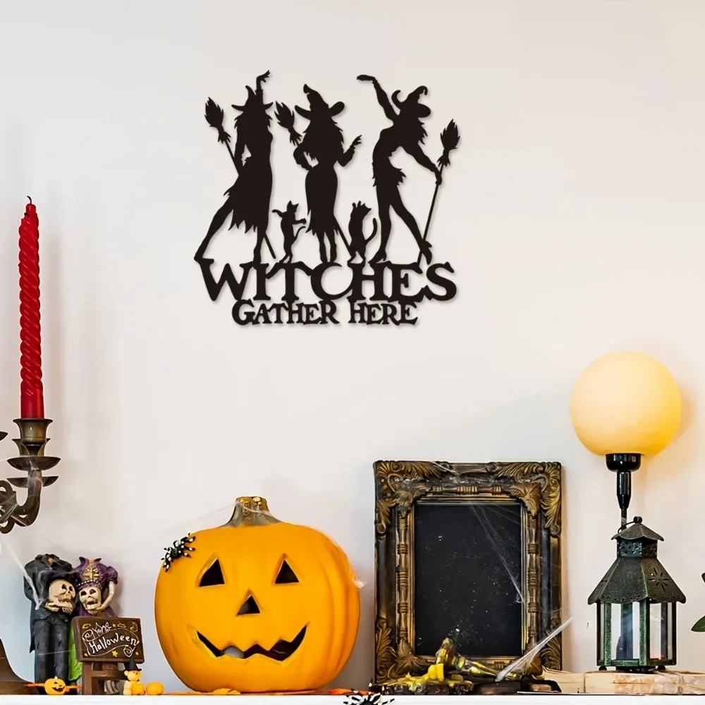 Funny Witches Gather Here: The Outstanding Metal Sign for Fall Decor. Vintage Chic Wall Art Hanger – A Magnificent  Gift