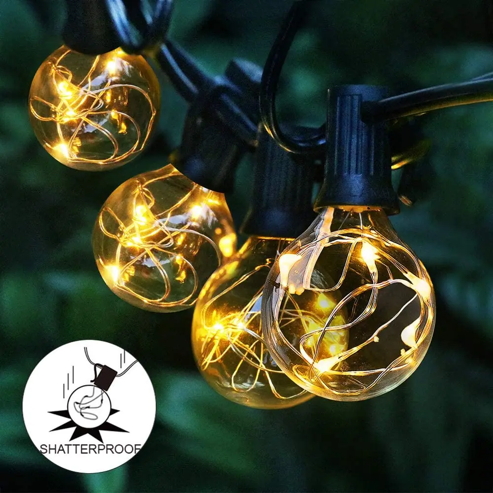 Solar Patio String Light G40,8 Light Modes, Outside Weatherproof Hanging Lights for Backyard Bistro Balcony Pergola Party Decor