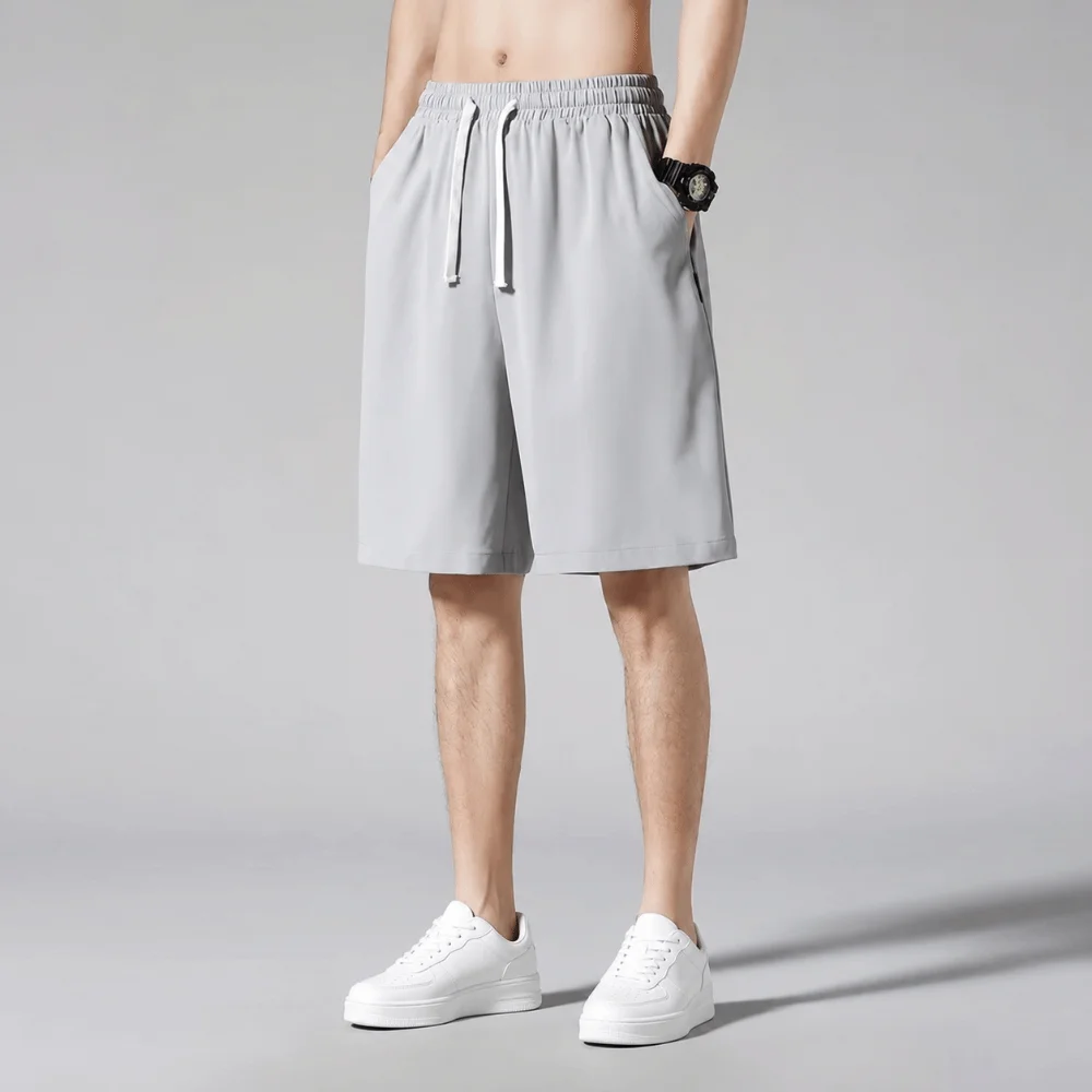 Soft Ice Silk Ice Silk Shorts Quick Dry Elastic Waist Elastic Waist Shorts Breathable Knee Length Lounge Shorts Summer Wear