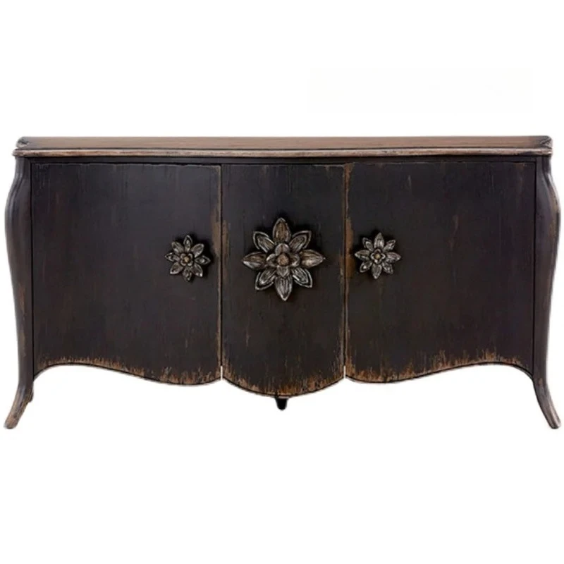 

French American country light luxury solid wood dining side cabinet living room storage antique and old foyer entrance platform