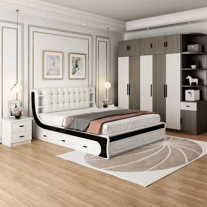 Hotel apartment bedroom set queen storage  bedroom furniture modern with drawers  1.5m hydraulic bedroom set melamine type