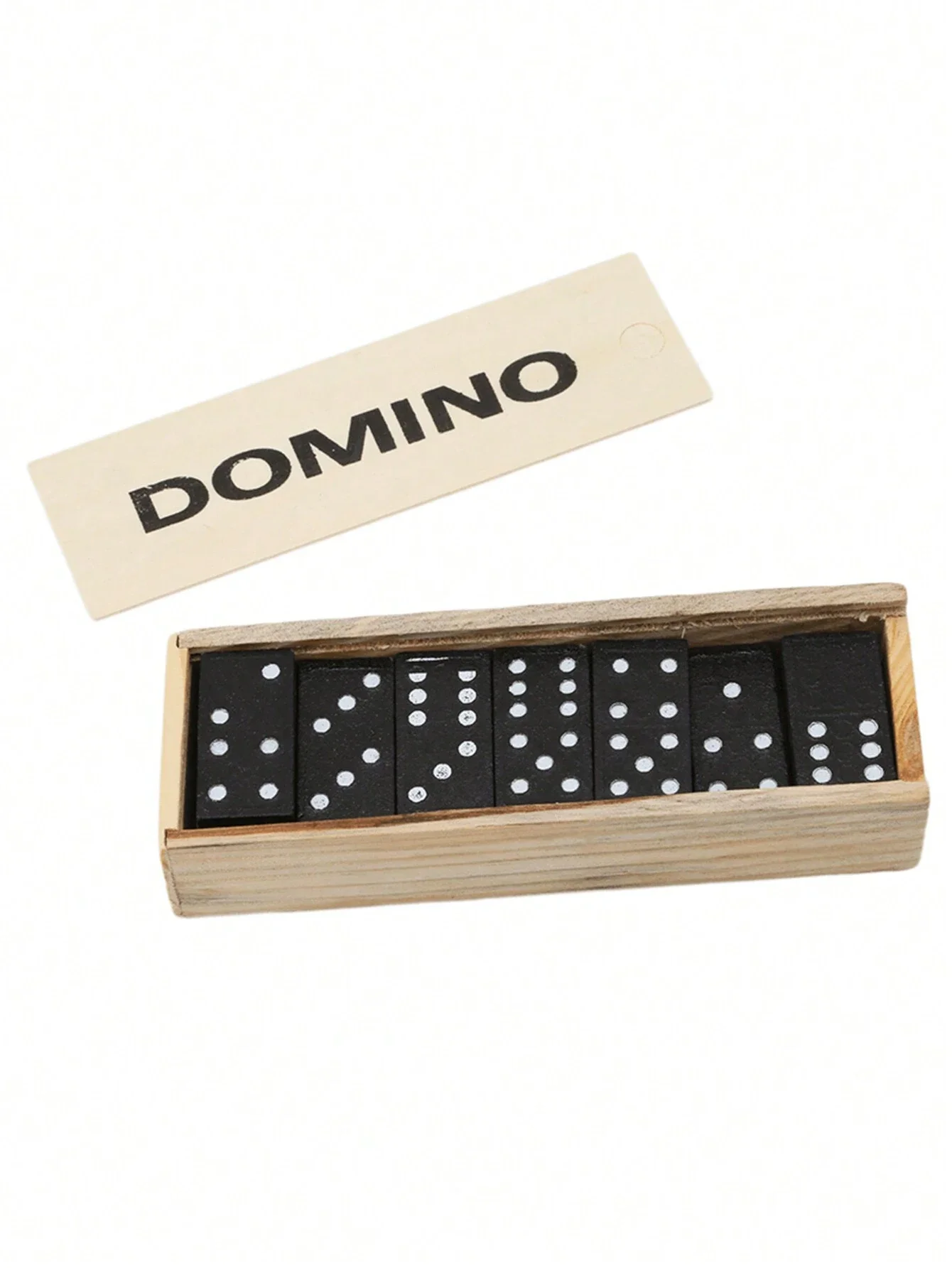 Scatola di legno Domino nera con insegnamento del gioco da tavolo in legno Domino nero