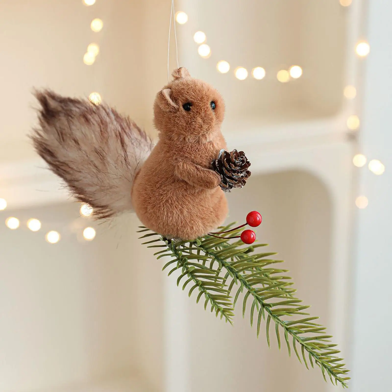 

Squirrel Statue Ornament Gift Collectible Crafts Christmas Tree Decor Animal Sculpture for Bedroom Festival Office Party Home