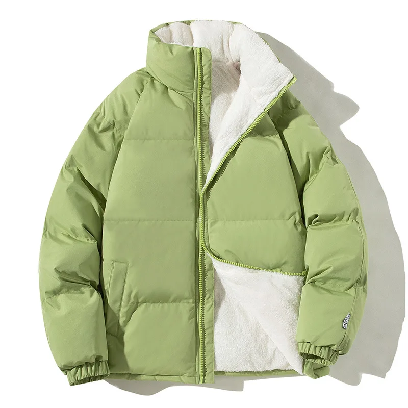 Puffer Parkas de lã de gola alta masculino, Monocromático, Grosso, Quente, Solto, Masculino, Harajuku Casacos, Inverno, Novo, 2022