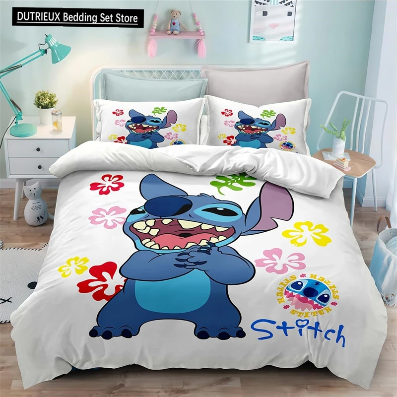 

Anime Stitch 3-Piece Duvet Cover College Bedding Set Super Soft Reversible Breathable 3D Printed Microfiber Comforter Set Gifts