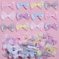 10Pcs/Lot 3x4cm Candy Color Gauze Ribbon Bows Handmade Bow With Foam Ball For DIY Crafts Ornament Accessories Garment Decoration