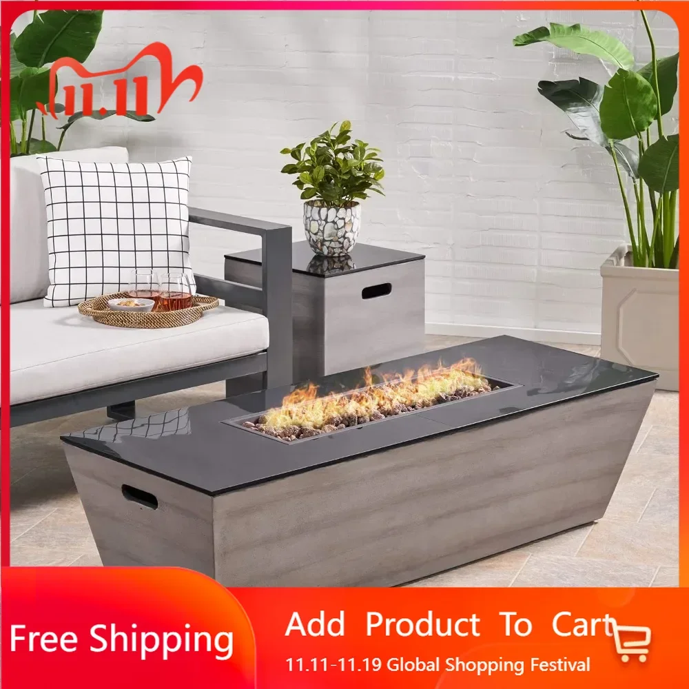 

Outdoor 56-Inch Fire Pit with Tank Holder，fire Pit and Tank Holder Are Finished with Sleek Ceramic Tops，Fire Pit Table