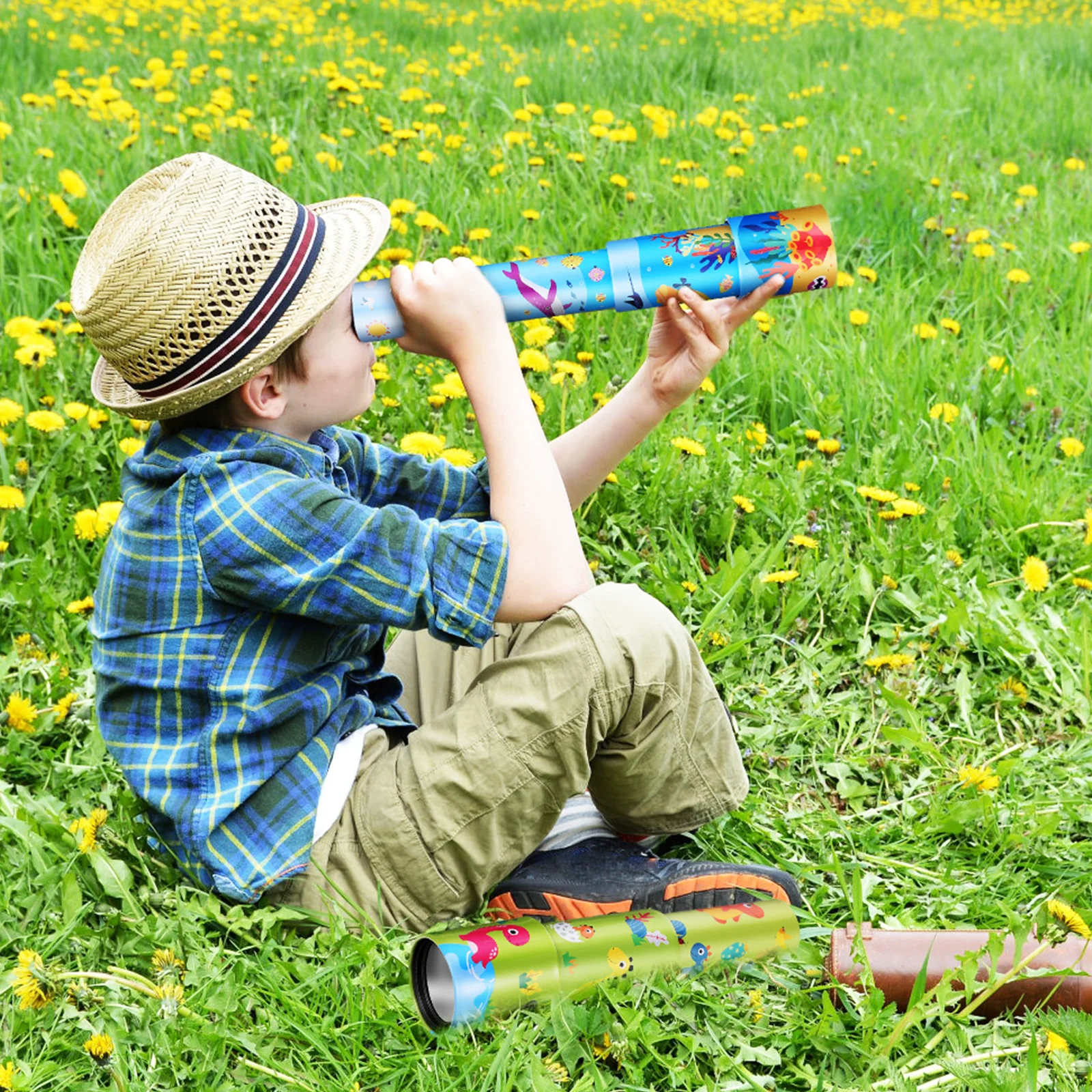 

2Pcs Children Telescope Educational Portable Outdoor Exploration Kid Dinosaur Ocean Pattern Handheld Monocular