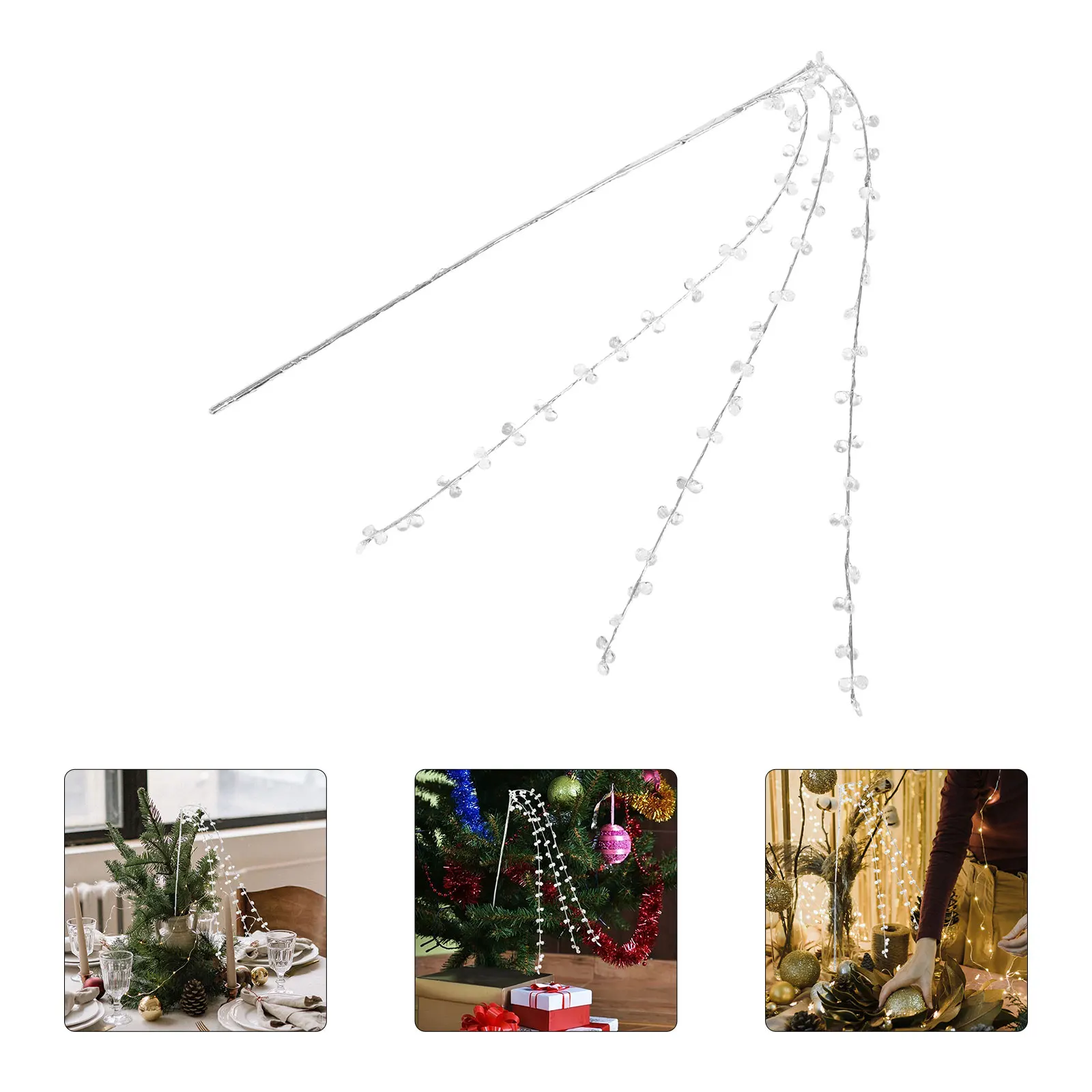 

Christmas Tree Pendant Artificial Beaded Willow Props Silver Plastic Weeping Branch