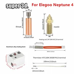 Elegoo Neptune 4 Hotend 24v 50w Elegoo Neptune 4 Pro Hotend Thermistor Heat Break Heater Block Brass Nozzle Heating Rod Parts