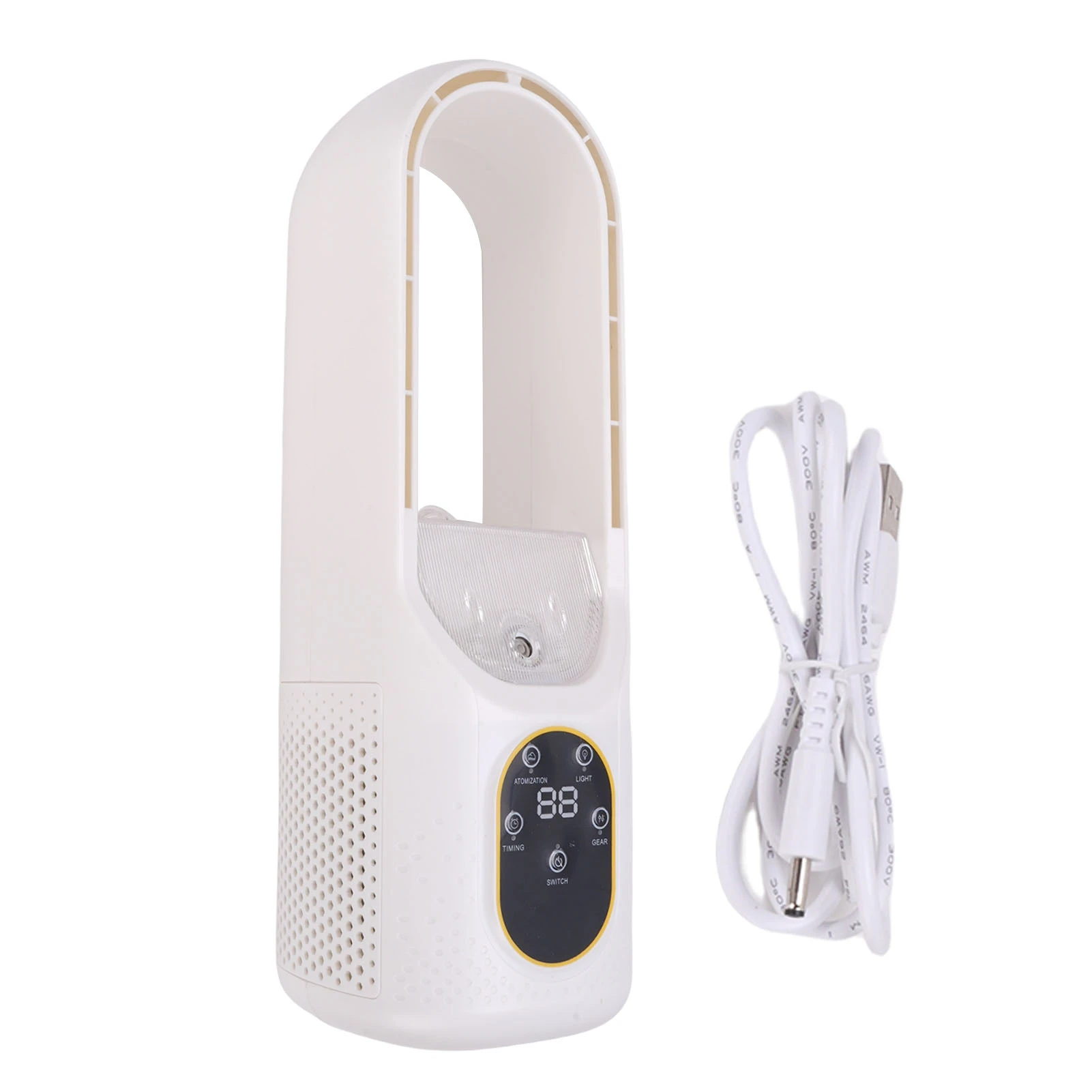 Quiet Operation Misting Function Bladeless Desk Fan with 6 Speeds  5 Color LED Light Timer for Home Office Bedroom Cooling