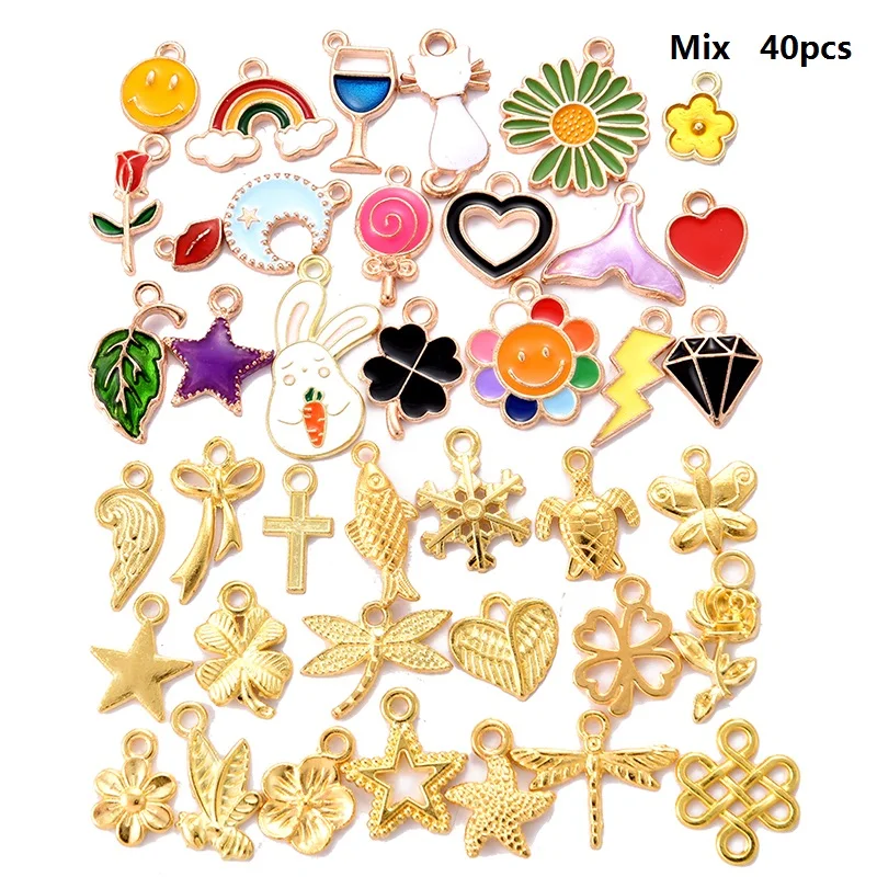 100pcs Mixed Styles Animal Heart Key Crown Charms