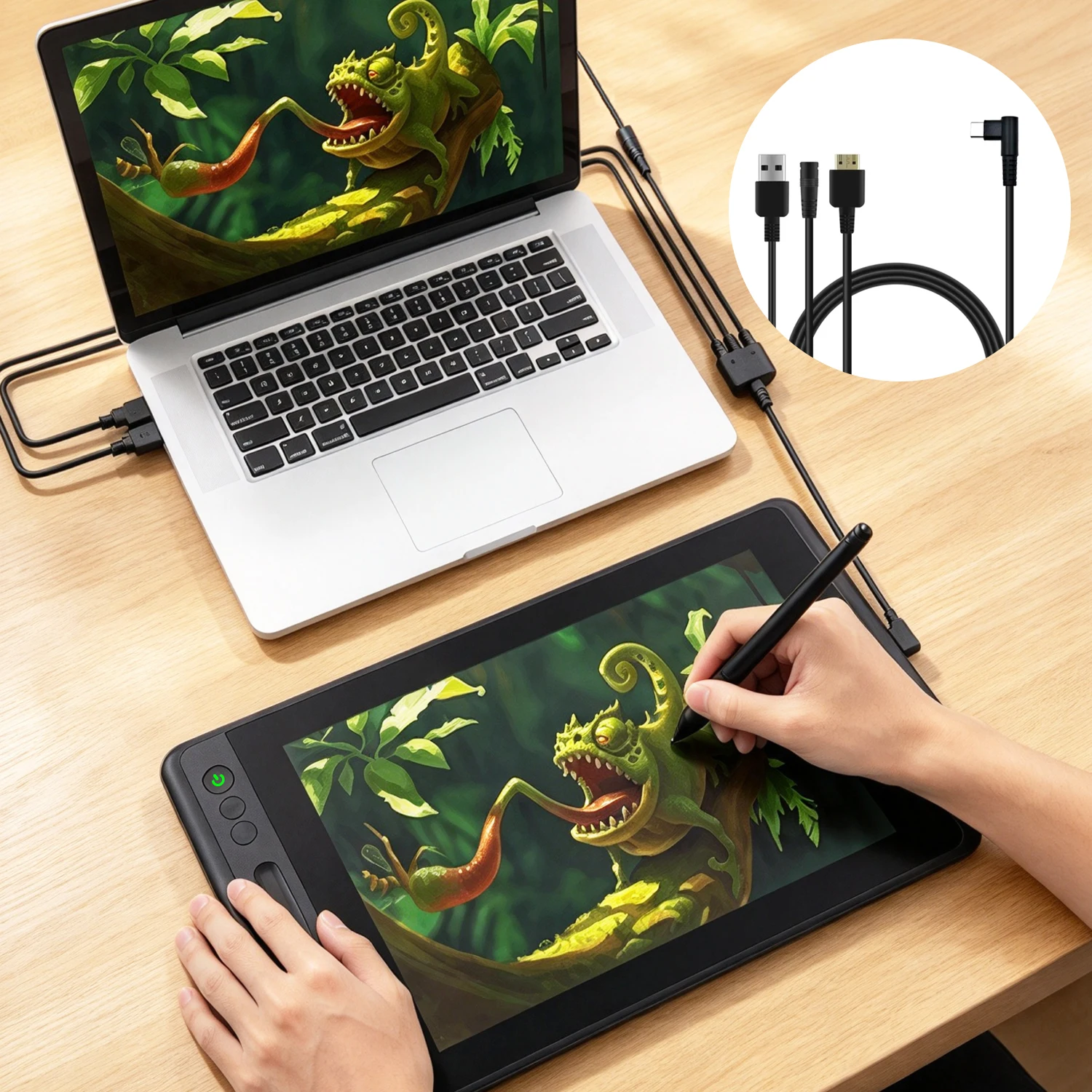 3 IN 1 Cable CB01 ONLY CompatibleFor HUION Kamvas Pro 12 / Pro13 / Pro16, Pen Tablet Monitor Cable Replacement