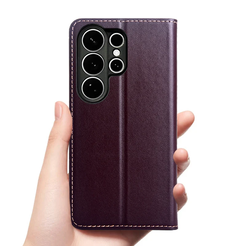 Etui typu flip do telefonów SAMSUNG Galaxy S26, S25, S24, S23 Ultra Plus FE 5G, z fakturą skóry Napa, magnetyczne, wykonane z prawdziwej skóry. — zdjęcie produktu 6