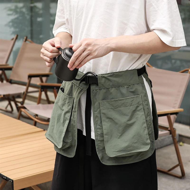 Waist Wrap Apron Sleeveless Half Body Outdoor Multi Pocket Adjustable Waterproof Multi Functional Travel Kitchen Apron