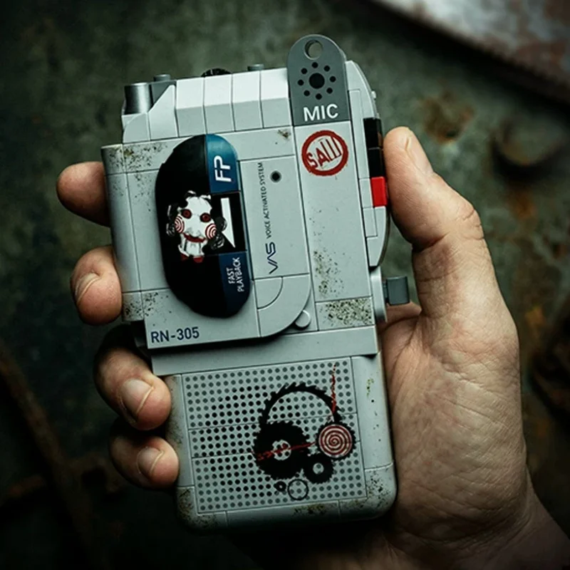 JAKI Chainsaw Massacre Series Building Blocks Billy The Puppet Pig Mask Assembly Model Salll Tape Recorder Toy Ornament Gift view 5