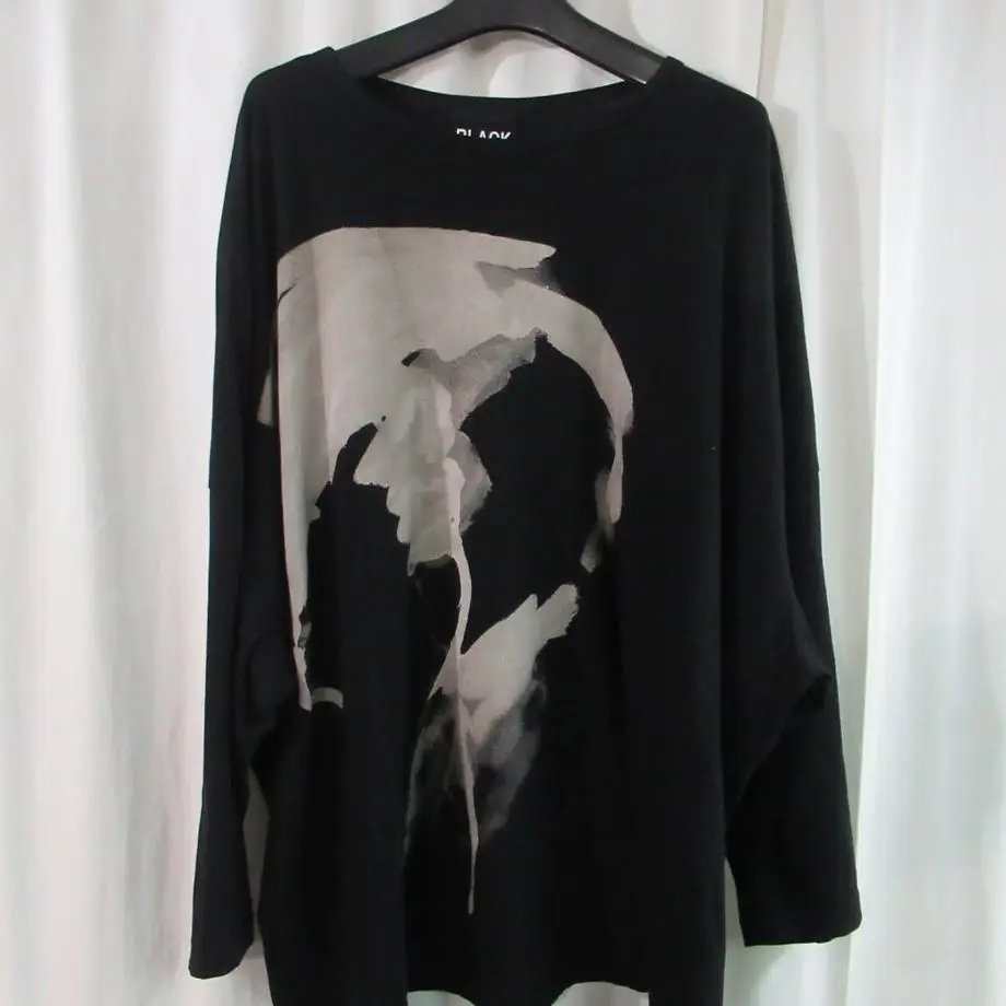 

TOP-YAMAMOTO ® Abstract Art Long-Sleeved Women's Black Round-neck Loose-Fitting Versatile Top