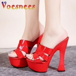 Plus Size 14CM Summer Sandals Women Thick Platform High Heels 2023 New Red Party Slippers Fashion Casual Outdoors Female Shoes