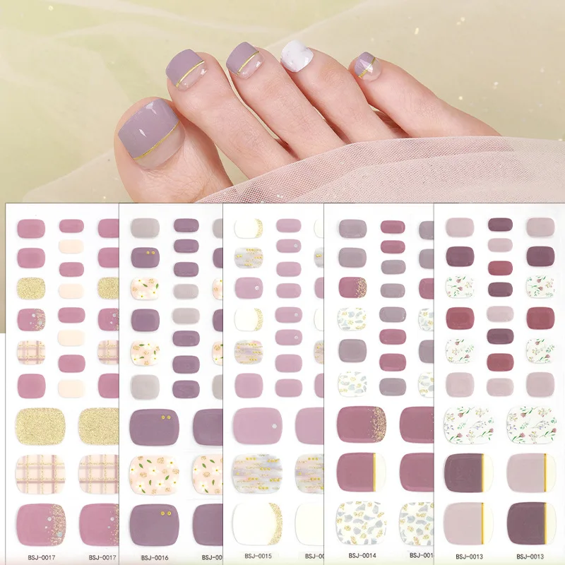 26 pcs Toe Semi Tersembuh Gel Nail Art Stickers Polish Waterproof Full Cover Nail Wraps With Tools Manicure Nail Sticker Decoration