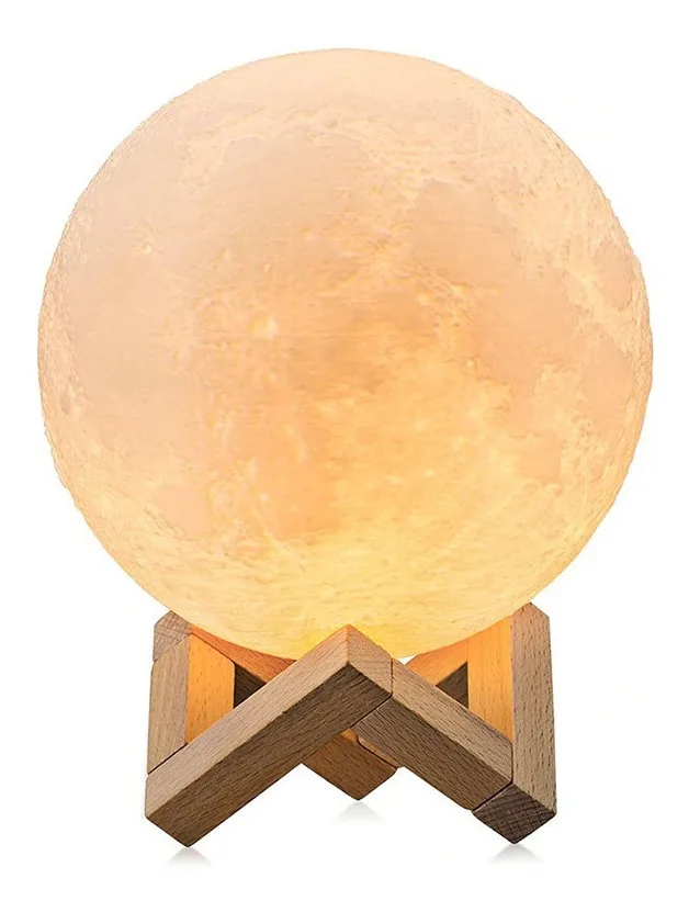 Full Moon 3D Touch 10cm Lampshade Wooden Base Bedroom 184101