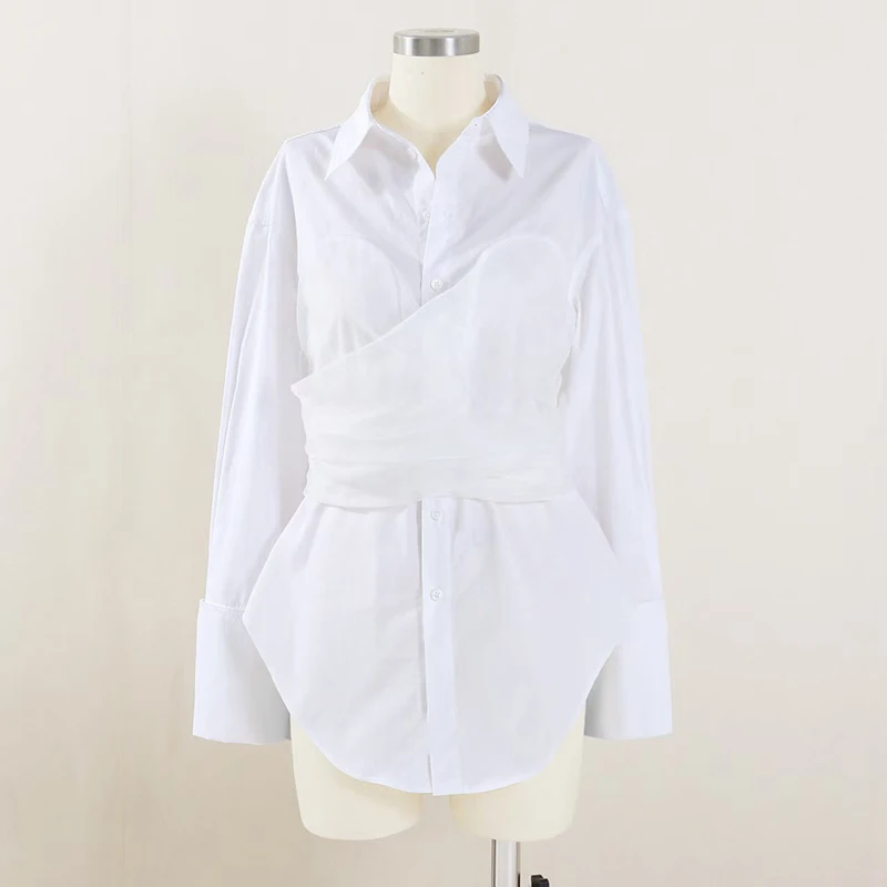 

Ladies' waist cinched shirt, back zipper shirt with lapel top, fashionable waist cinched slimming shirt, high quality, 2025, new