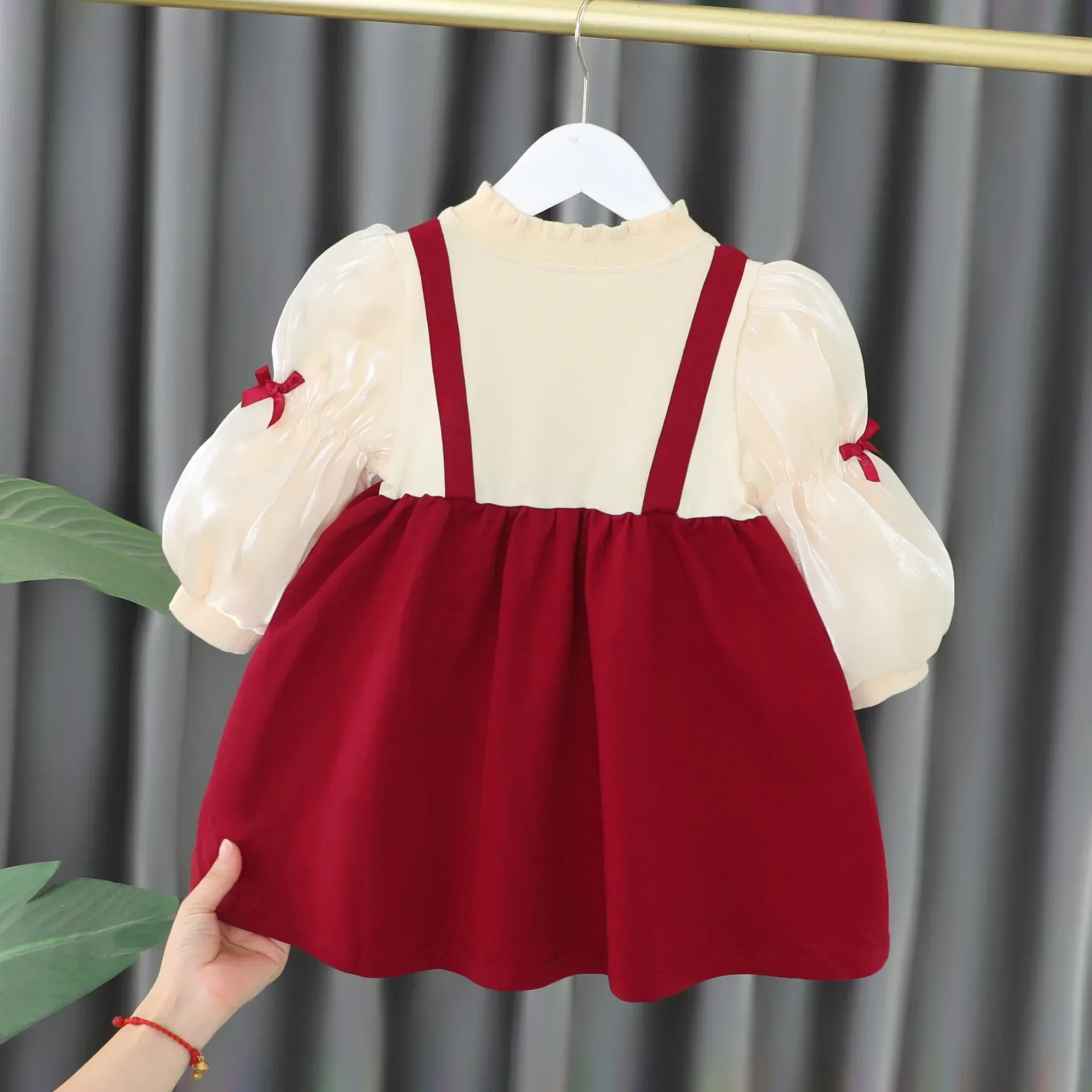 Baby Girls Dress Red Bowknot Christmas Dress Red New Year Cute Kids Toddler Clothes Autumn Winter Princess Plush Kids Dress