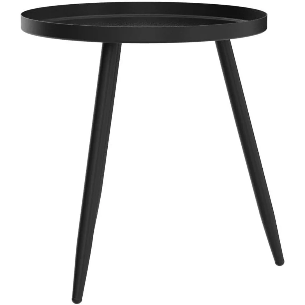 Accent Side Waterproof Metal Structure, Great for Living Room, Bedroom, Ioor & Outdoor, Matte Black Tray Surface with 3 Legs