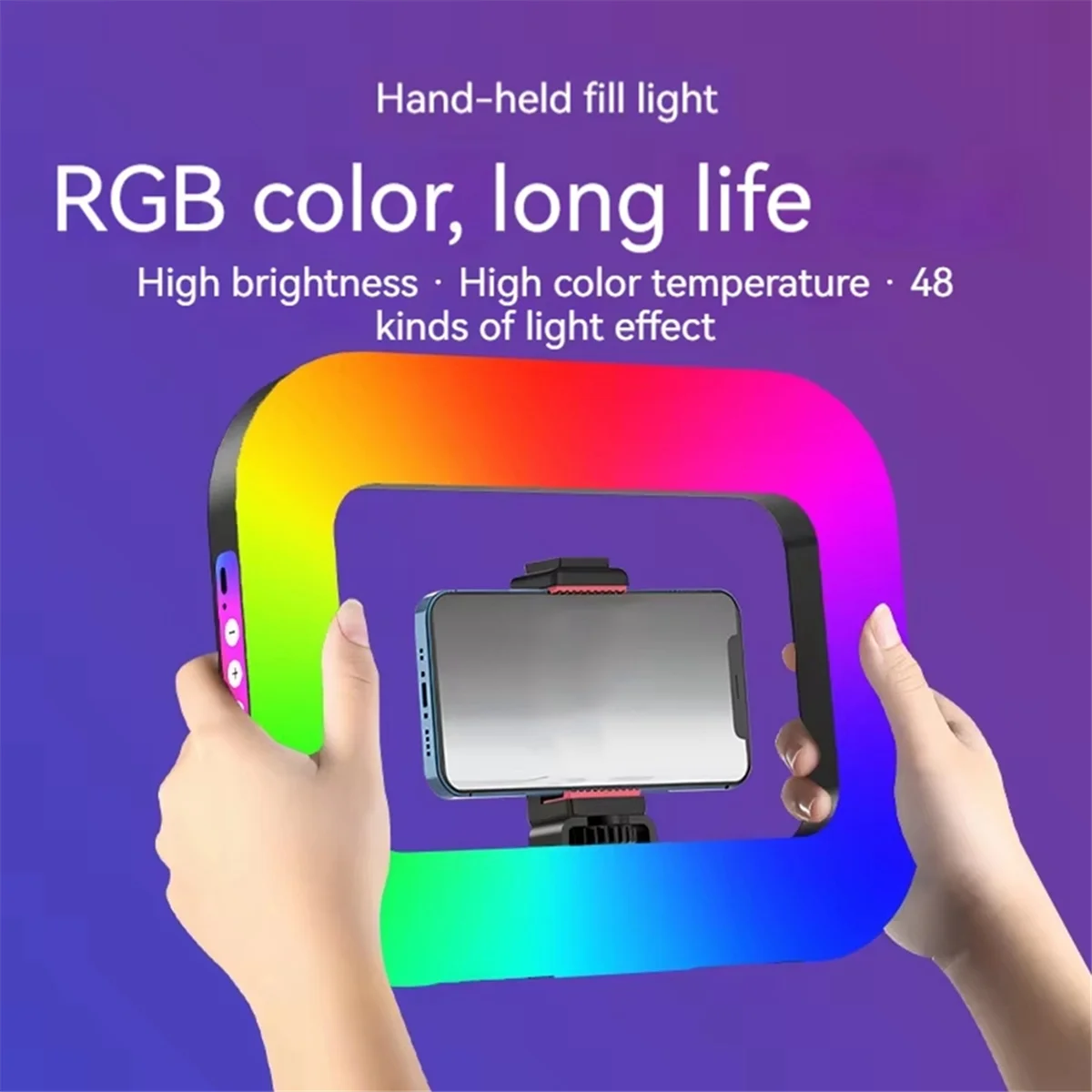 Detailhandel! RGB-ringverlichting Fotografie Oplaadbaar selfie-licht, draagbare telefoon Live video, make-upstudio Rabit Cage Fill Light