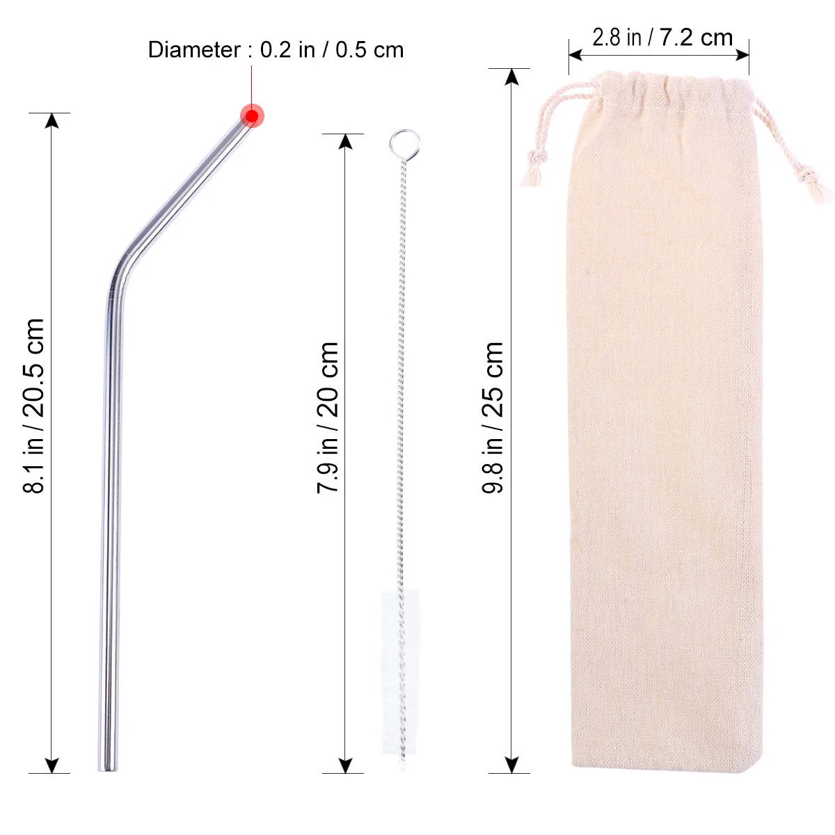 

4Pcs Reusable Metal Straws Stainless Steel Curved Drinking Straws for 20 Oz Tumbler with Cleaning Brush Stainless Steel Straw